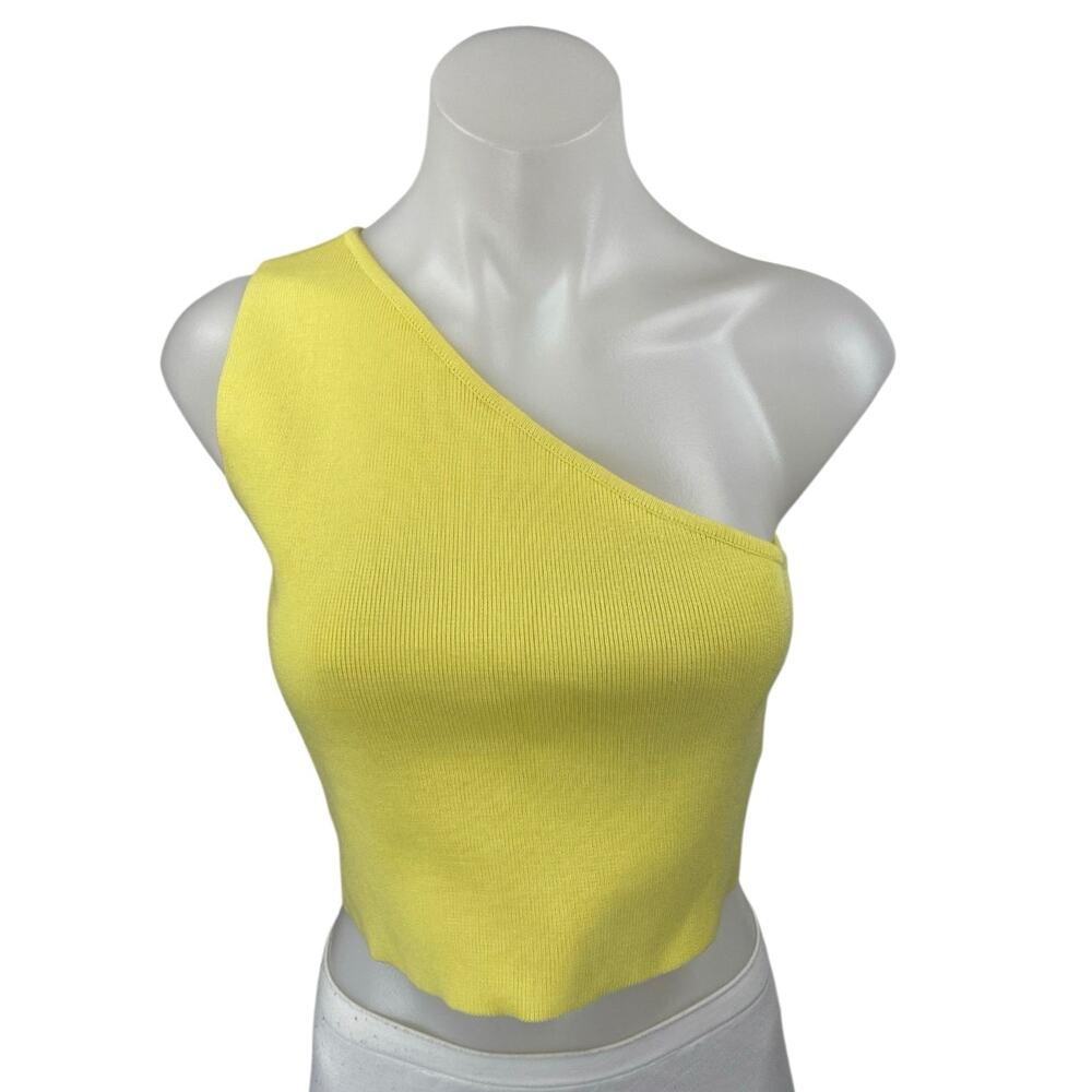 Endless Rose Yellow Ribbed Knit One Shoulder Sleeveless Tank Crop Top Size S